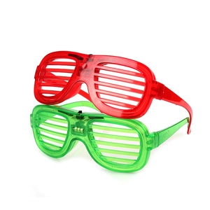 Red and green LED shutter glasses for parties and clubs, glowing eyewear with clear texture