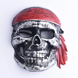 Vintage skull pirate mask with red bandana for Halloween masquerade parties