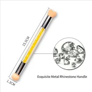 Pinceau éponge dégradé pour ongles double embout avec manche strass, outil de 15,5 cm
