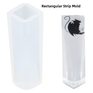 Detail of faceted rectangular silicone mold for resin DIY with clear finished sample