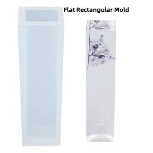 Flat rectangular silicone resin mold and finished cat-pattern crystal pendant piece