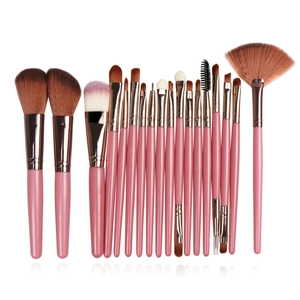 20-piece makeup brush set with pink handles and rose gold ferrules on white background
