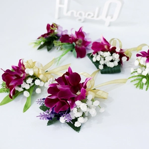 Boutonniere De Orquídea De Satén Artificial Flor De Boda Simulación Corsage Novio Con Cinta Para Fiesta Negocios Ceremonia