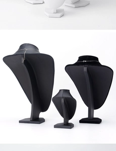 Three sizes of black jewelry bust displays for necklaces showing scale and design
