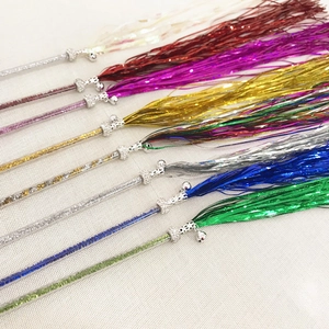 Sparkly tinsel cat teaser wand with bell in multiple colors for interactive pet play