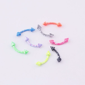 Set of 8 colorful splash-patterned stainless steel curved barbell eyebrow rings