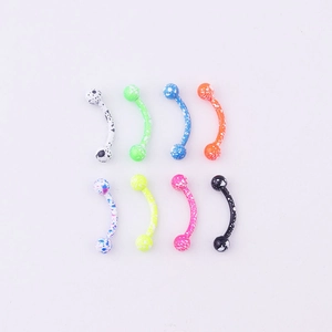 Set of eight multi-colored speckled stainless steel curved barbells for eyebrow piercings