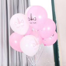 Pink and white latex balloons with unicorn prints for children birthday party decor