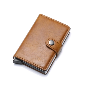 Business Slim RFID Blocking Card Holder Wallet Automatic Pop Up PU Leather Aluminum Anti Theft Credit Card Case Unisex