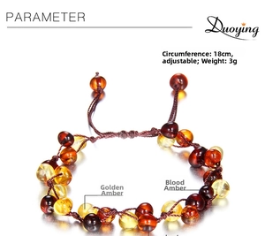Adjustable natural amber bracelet showing 18cm length and 3g weight specifications