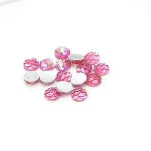 6mm pink fish scale resin flatback cabochons with iridescent AB rainbow luster