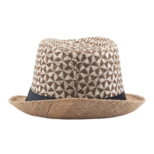 Classic men's woven straw fedora hat with black ribbon band for summer sun protection
