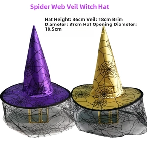 Chapeau de sorcière d'Halloween avec voile toile d'araignée accessoire déguisement fête