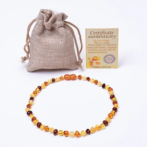 Natural Baltic amber necklace with linen pouch and authenticity certificate