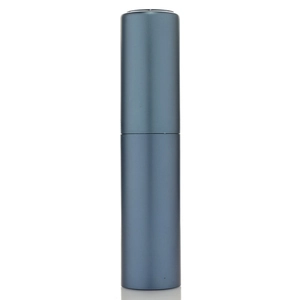 Detailed view of a cylindrical 10ml blue-grey metallic twist-up perfume spray bottle