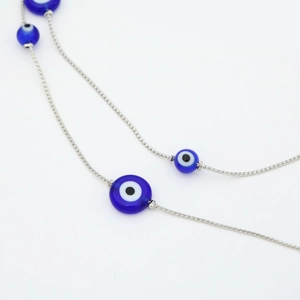 Blue evil eye beaded chain with silver metal link for glasses and sunglasses neck strap