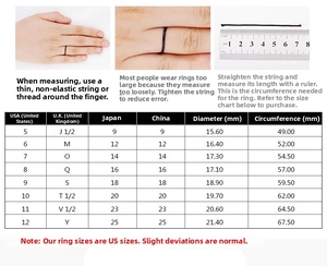 Detailed size guide for titanium steel rings showing US, UK, and Japan conversion charts