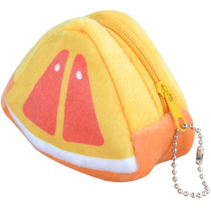Creative plush orange slice coin purse with silver bead chain and zipper closure