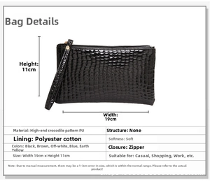 Detail showing premium black crocodile embossed PU leather texture and dimensions