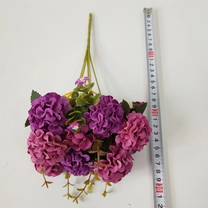 Macro shot of purple and pink artificial hydrangea bouquet measuring about 32cm long