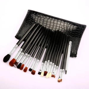 Detail view of 19pcs eye makeup brushes set with black crocodile pattern cosmetic pouch