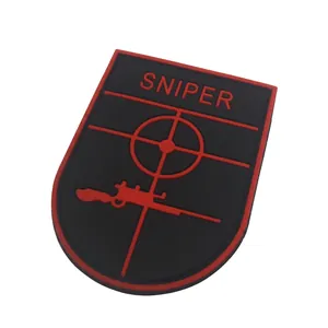 PVC Sniper tactical morale patch with rifle silhouette and red crosshair on white background