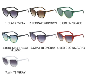 Multiple color variations of vintage cat eye sunglasses including leopard and gradient frames