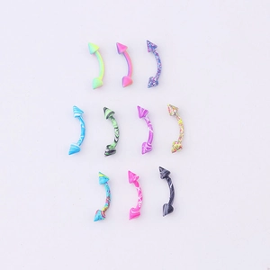 Colorful marble pattern acrylic curved barbell eyebrow rings with sharp cone ends