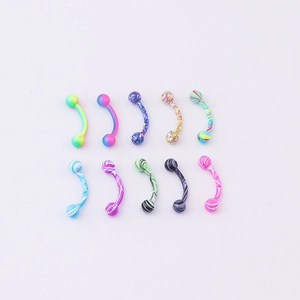Set of 10 colorful marbled stainless steel eyebrow rings with water ripple paint finish