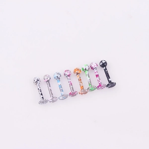 Set of 8 stainless steel barbell piercings with colorful paint splatter ink designs