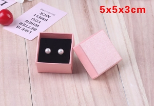 Pink jewelry gift box with black velvet insert for stud earrings, size 5x5x3cm