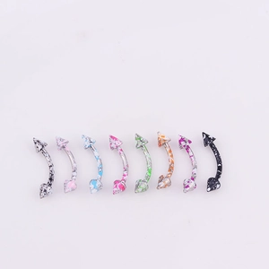 Set of 8 colorful paint-splattered stainless steel eyebrow rings with cone and ball ends