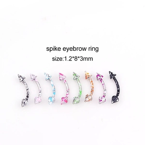 Set of 8 colorful 1.2x8x3mm stainless steel spike eyebrow rings with polka dot pattern