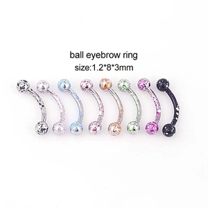 Set of 8 colorful speckled ball eyebrow rings in stainless steel size 1.2x8x3mm