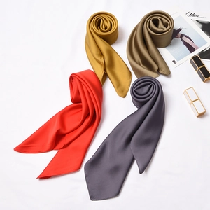 Elegant solid satin silk scarves set in red gold and gray for women professional outfit