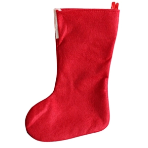 Classic red felt Christmas stocking with white trim and hanging loop for fireplace decor