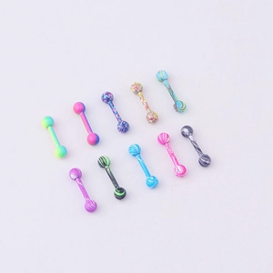 Set of 10 colorful water-ripple pattern stainless steel barbell earrings for body piercing