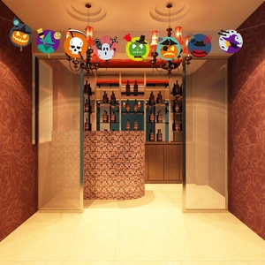 Halloween banner with colorful pumpkin, witch, and ghost characters for party decoration