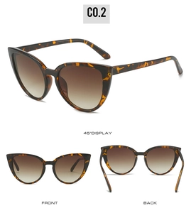 Three-way view of retro cat eye sunglasses in tortoiseshell with gradient lenses