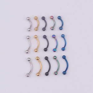 Set of 15 curved 316L stainless steel eyebrow rings in various metallic colors