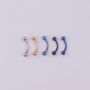 Five pieces of 316L stainless steel curved barbells in silver gold rainbow black and blue
