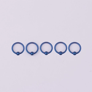 Set of five blue 316L stainless steel BCR captive bead rings for body piercing