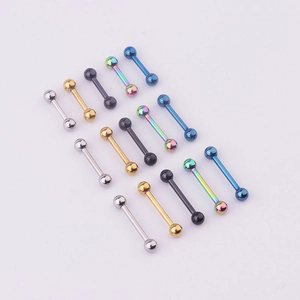 Collection of multi-colored 316L stainless steel barbells for piercings on white background