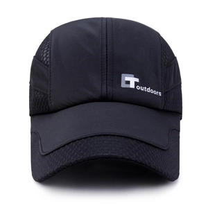 Black quick-dry outdoor sports sun hat with breathable mesh and outdoors logo on side