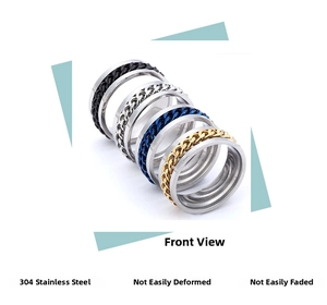 Detailed view of four rotatable chain rings made of 304 titanium stainless steel