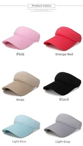 Detailed view of six colors of knitted sun visors with wide brims for summer UV protection