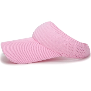 Pink knitted open top sun visor hat with breathable holes and wide brim for outdoor sports