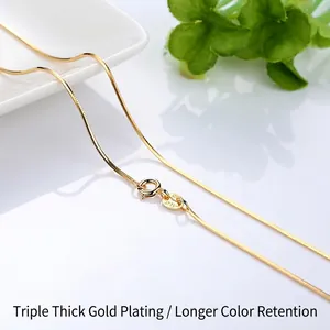 14K gold plated S925 sterling silver snake chain necklace with spring ring clasp detail