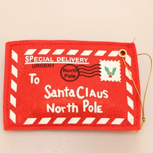 Christmas felt envelope ornament with Special Delivery to Santa Claus embroidery and gold cord