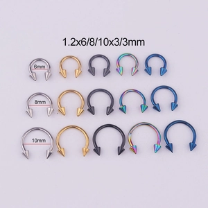 316L stainless steel horseshoe rings in 5 colors and 3 sizes with cone spikes
